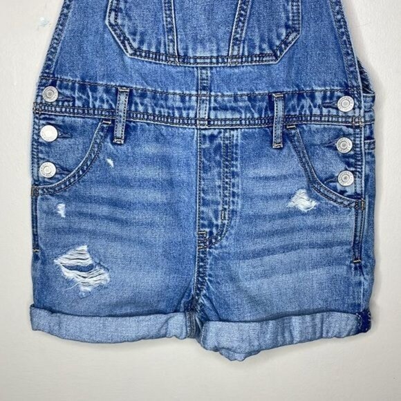 Gap Kids Girls Sz M Medium Wash Distressed Denim Overall Shortalls Washwell $50 - Picture 4 of 11